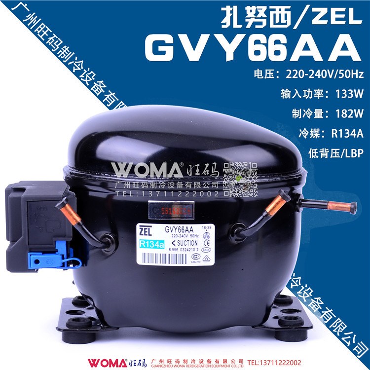 代理全新 ZEL/ACC 扎努西 GVY66AA 環(huán)保R134a制冷冰箱冷柜壓縮機(jī)