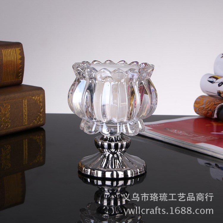 歐式水晶燭臺(tái) 電鍍水晶玻璃燭臺(tái)（銀白色）水晶工藝品