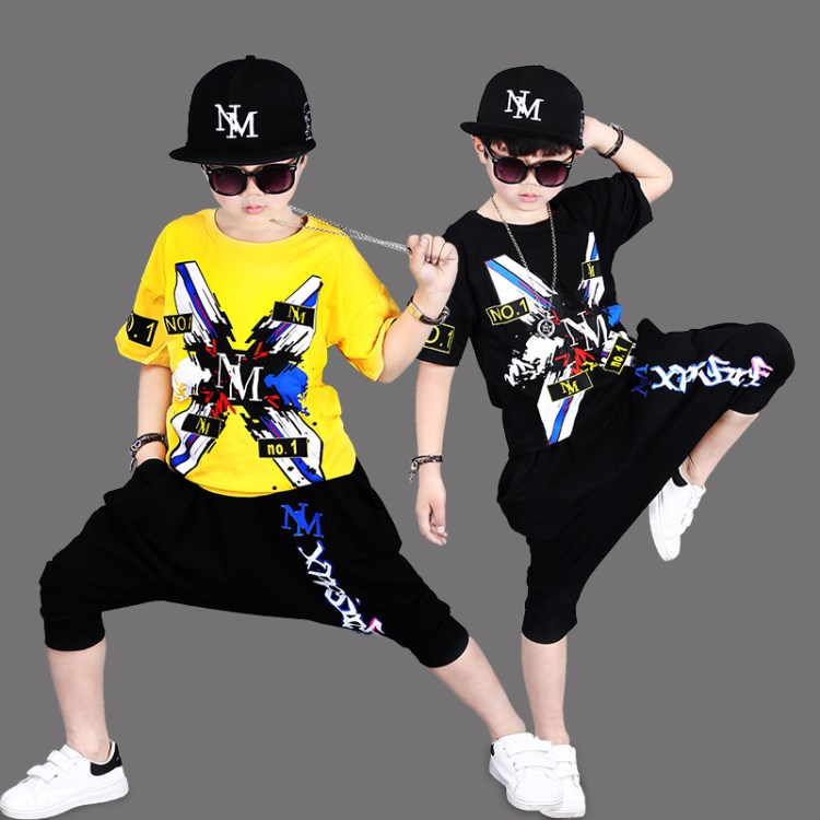 夏季男童中小2018新款少兒嘻哈街舞童裝短袖套裝表演服學生運動服