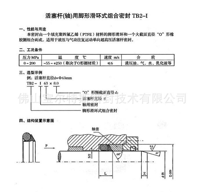 活塞桿（軸）用腳形滑環(huán)式組合密封TB2-I  超高壓密封件 車氏密封