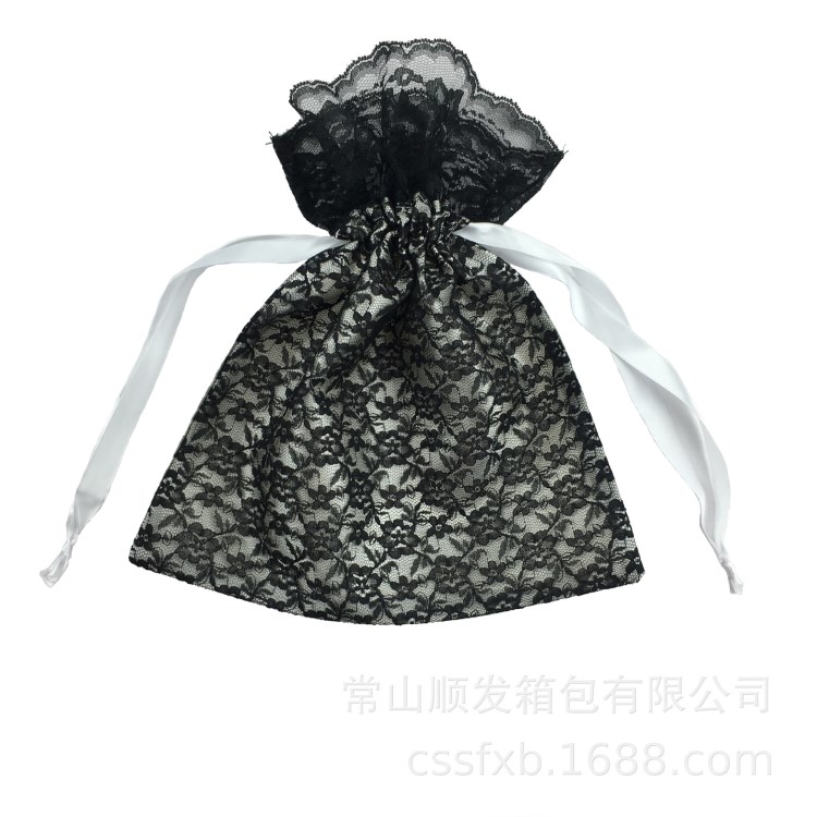 SA8000工廠，新款蕾絲刺繡抽繩包，蕾絲色丁束口袋