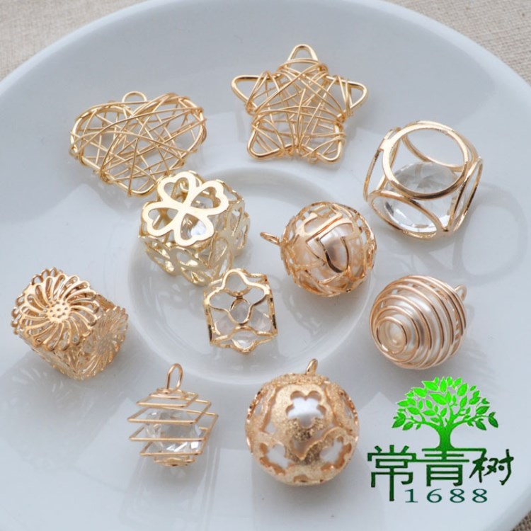 diy發(fā)飾材料配飾 KC金 鐵絲花朵珍珠 仿鋯石 手工蝴蝶結發(fā)夾裝飾