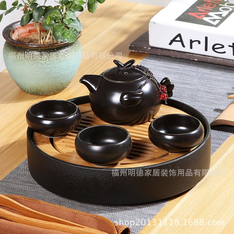 旅行茶盤茶具套裝一壺三杯干泡臺套組三人行整套送禮家居實用