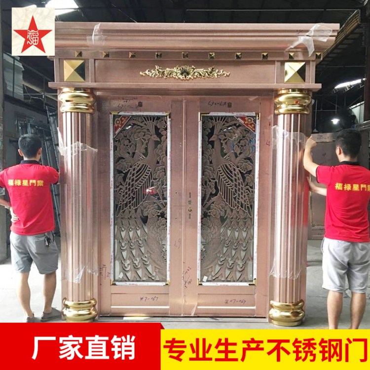 廠家直銷入戶門，別墅彩鋼大門，彩鋼羅馬柱大門，不銹鋼仿銅羅馬