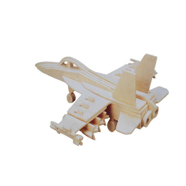 四联批发 3d立体木质儿童拼装手工f18战斗机模型厂家直销