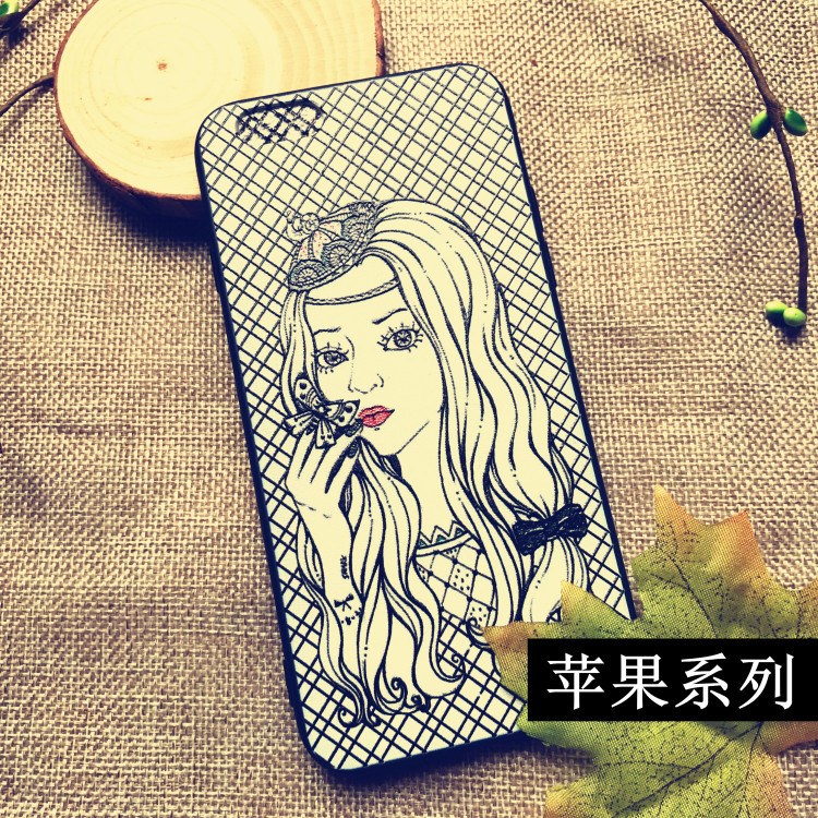 蘋果7P磨砂殼 輕紗潮人蘋果7G 6plus 5se iphone6浮雕彩繪手機殼