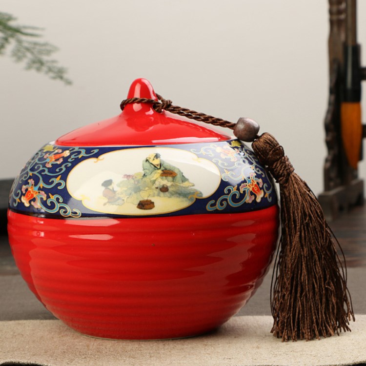 茶葉罐陶瓷 密封罐 大小號(hào)儲(chǔ)茶罐 精品陶瓷紅釉儲(chǔ)物罐直銷(xiāo)