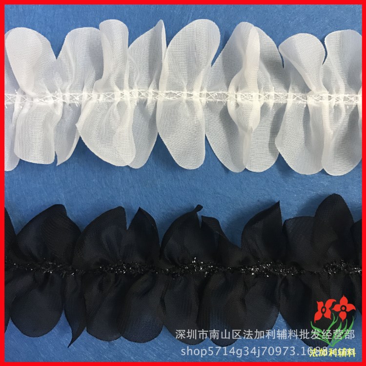 現貨超聲波壓波浪邊中間車玻璃絲雪紡褶皺服裝飾品裝飾打折花邊