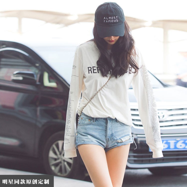 angelababy杨颖明星同款高腰牛仔短裤女韩版破洞卷边阔腿裤超短裤