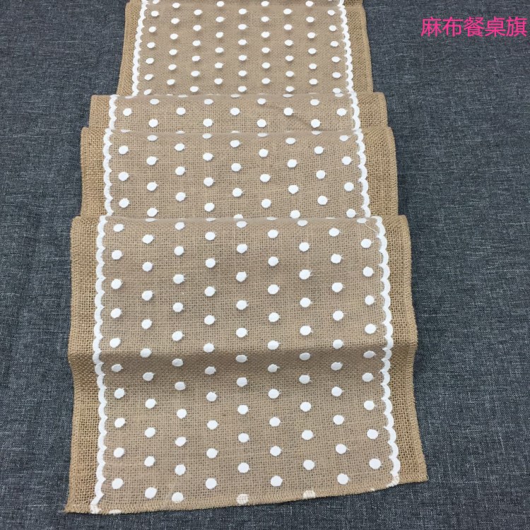 麻布蕾絲桌旗 圣誕工藝婚慶裝飾用品 波點(diǎn)桌布30*180cm 桌旗批發(fā)