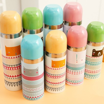 艾可絲子彈頭保溫杯304不銹鋼 幾何物語水杯 卡通學生有蓋杯子