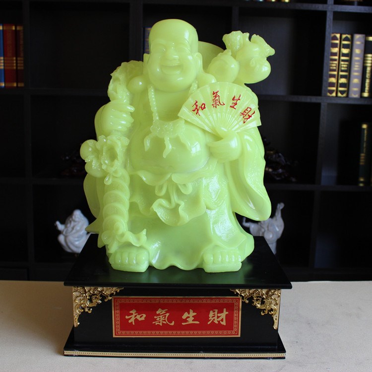 仿玉樹脂工藝品 夜光和氣生財(cái)招財(cái)玉佛 家裝飾品批發(fā) SF92116