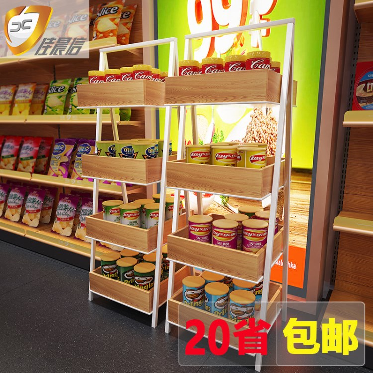 鋼木四層架 便利店藥店母嬰店文具店化妝品店展示架 人字架