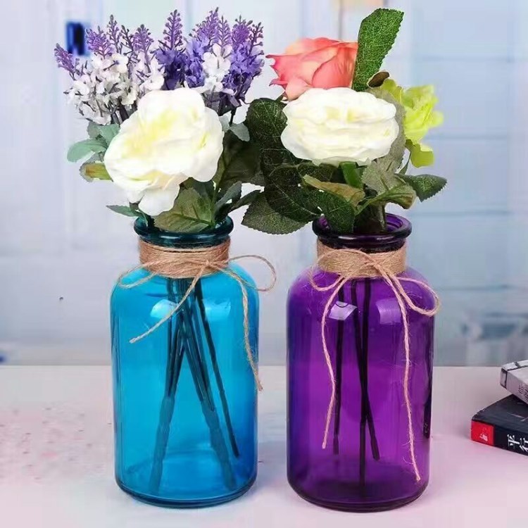 大號創(chuàng)意玻璃花瓶手工麻繩透明花器干花插花客廳臥室臺面裝飾擺件