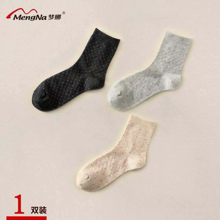 夢娜棉中筒襪春夏季薄款透氣彩色圓點(diǎn)韓版日系韓國可愛短襪子女