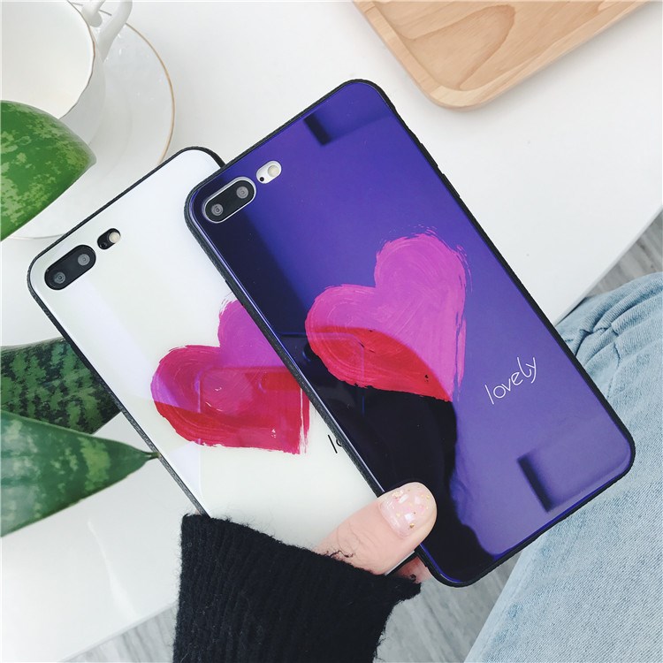 愛心藍光6p玻璃iphoneX手機殼7plus防刮保護套蘋果6s玻璃殼男女8p