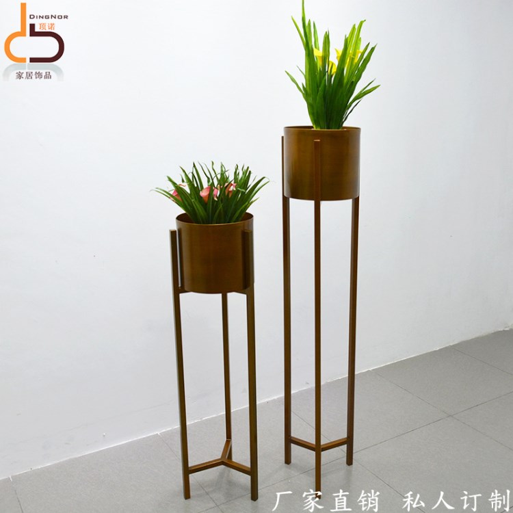 歐式簡約不銹鋼落地花架  酒店戶外花箱 金屬花盆 插花花缽擺件