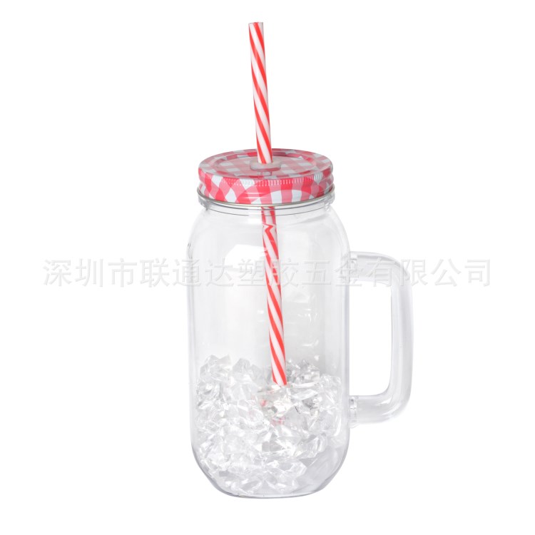 廠家直銷 梅森罐 菱格塑料梅森杯 塑料吸管杯 果汁杯 可定制logo