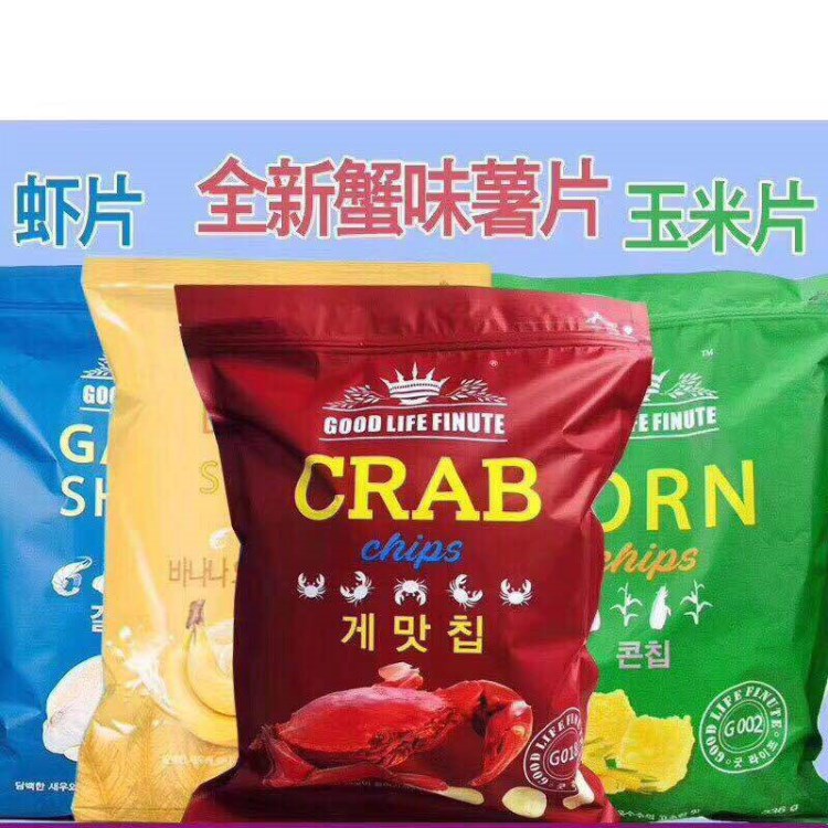 现货韩国趣莱福蒜味虾片膨化食品怀旧零食网红蓝色抱抱大虾片