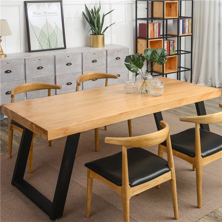北欧实木长条餐桌简约现代餐厅奶茶店饭店吃饭铁艺桌子椅子组合