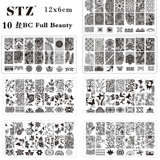 STZ 美甲印花模版BC模板DIY藍(lán)膜指甲印花指甲油長(zhǎng)方形鋼板20款