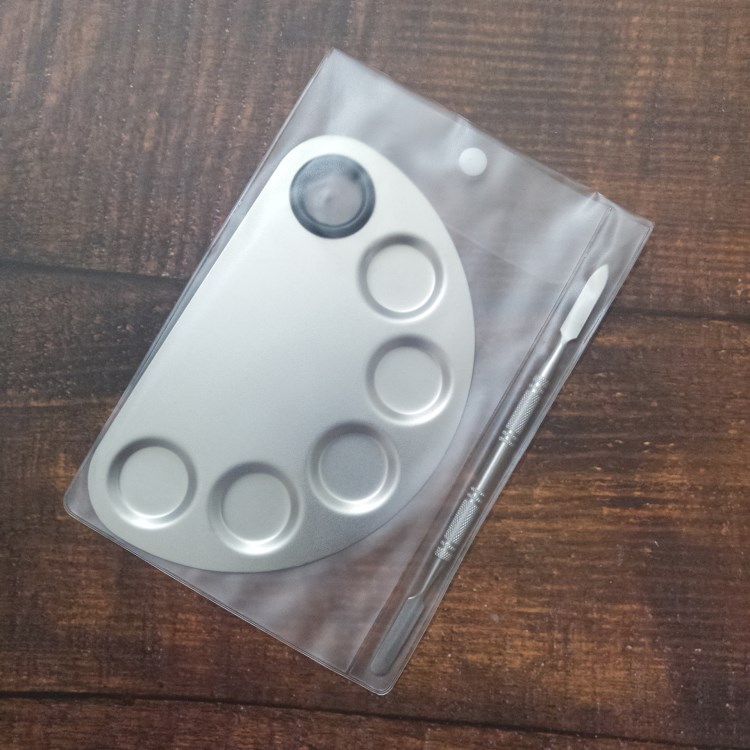 廠家現(xiàn)貨 化妝 不銹鋼 調(diào)色板 彩妝美妝半圓調(diào)色盤套裝化妝師專用