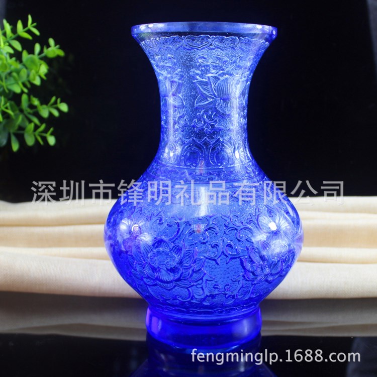 琉璃工藝品 廠家 商務(wù)禮品 古法琉璃花瓶 內(nèi)雕蓮花 婚慶家居用品