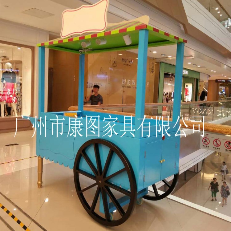 工廠定制商業(yè)街流動(dòng)擺賣車 新款木制售貨車 防腐木售貨亭子