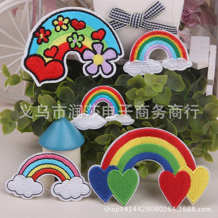 布貼刺繡補丁貼 衣服毛衣標貼DIY背膠熨燙全繡裝飾貼花 多色彩虹
