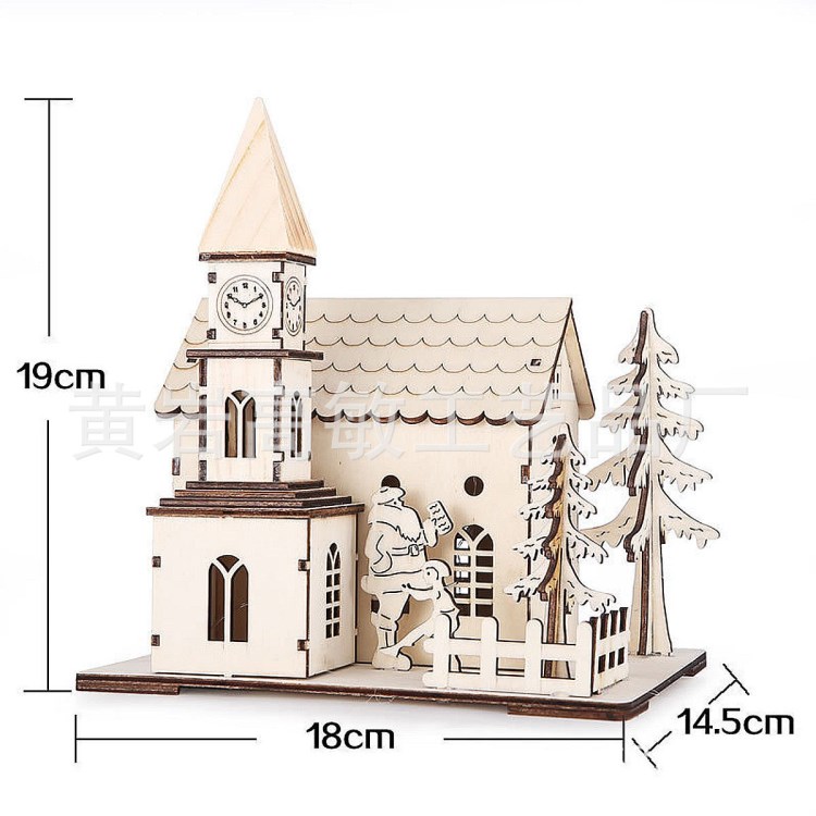 木制夾板雕刻房子造型LED圣誕節(jié)日燈家居裝飾禮品小夜燈擺件