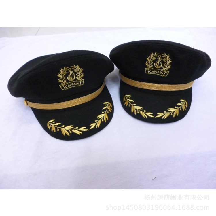 毛呢海軍帽 春季新款呢子水手帽 黑色舞臺表演帽子制服帽 帽