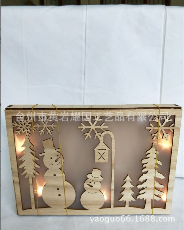 木制工藝品圣誕鹿、雪人帶LED燈盒子擺件鹿擺件雪人盒木制盒子