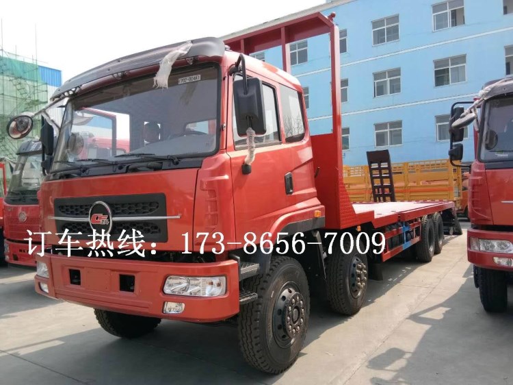 國五楚風前四后八平板運輸車 玉柴290馬力挖機拖車 30噸9檔平板車