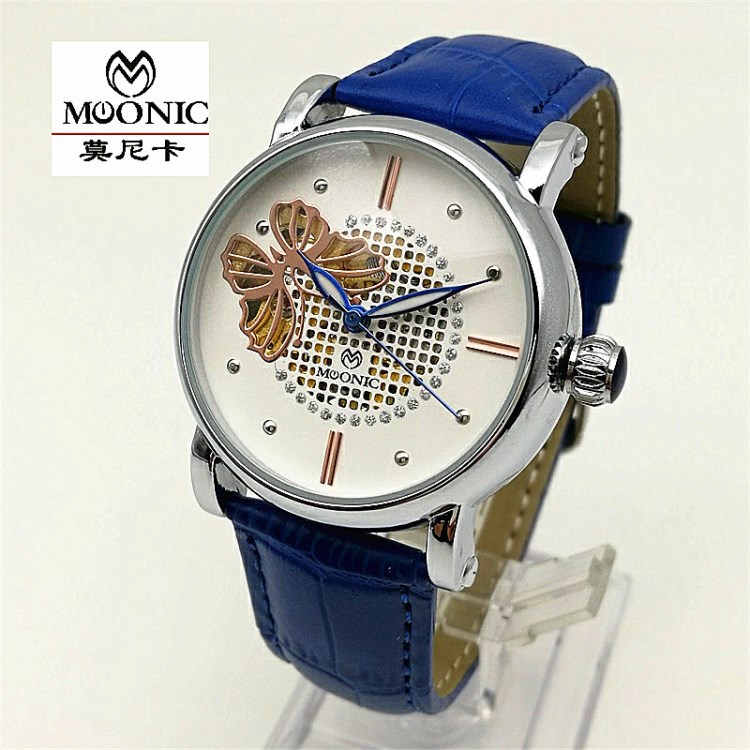 莫尼卡全自動機械表 女士防水皮帶時尚手表鏤空夜光腕表廠家直銷