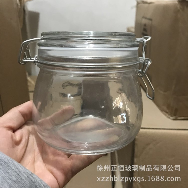 廠家批發(fā)500ml玻璃儲(chǔ)物罐茶葉面膜罐不銹鋼卡扣式密封罐