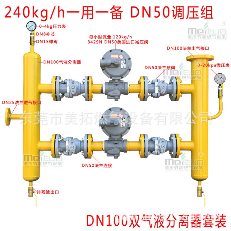 廠家定制B34SN一用一備(法蘭)DN50調(diào)壓組+DN100雙氣液分離器套裝