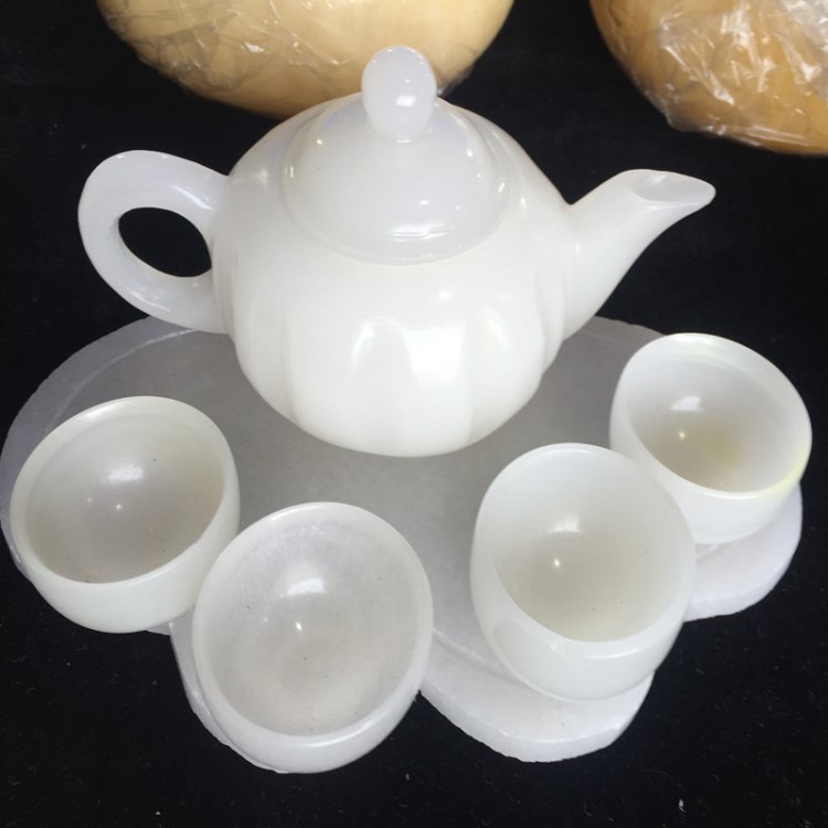 福玉器養(yǎng)生茶壺套裝阿富汗白玉茶具酒具南瓜元寶壺擺件套裝廠家