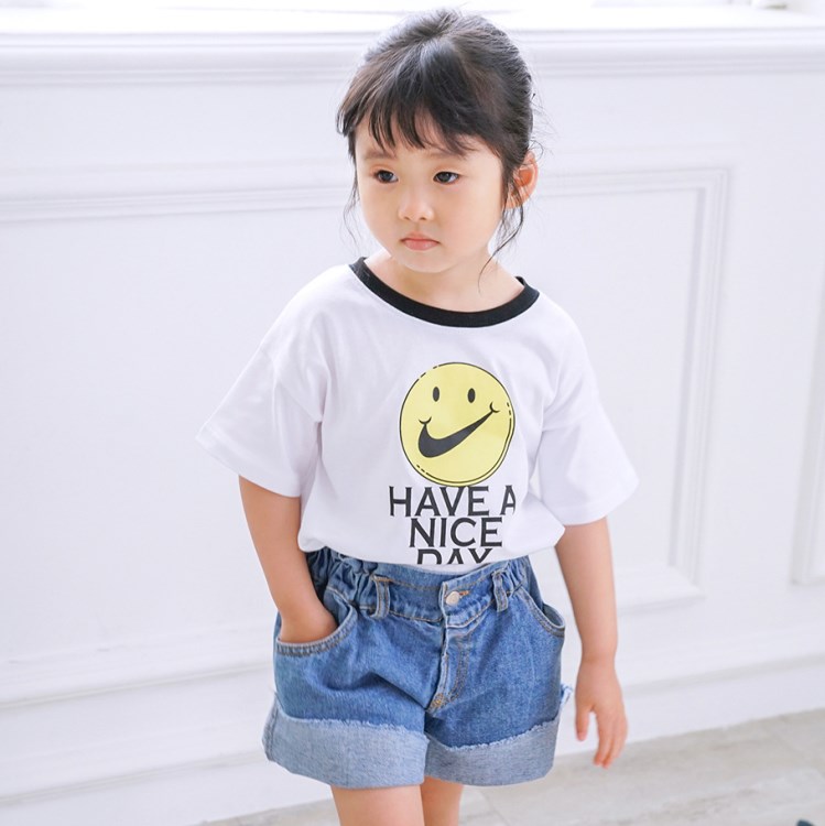 2018韓版親子裝夏季新款童裝笑臉配色家庭裝棉T恤一件代發TF2192