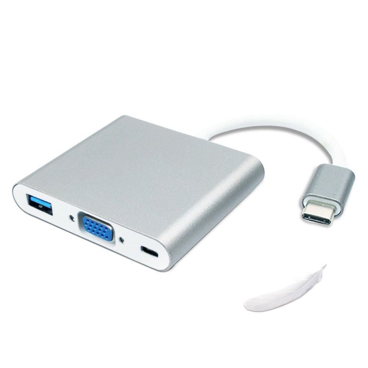 type-c轉(zhuǎn)VGA三合一轉(zhuǎn)換器蘋果USB 3.1接口筆記本macbook接投影儀