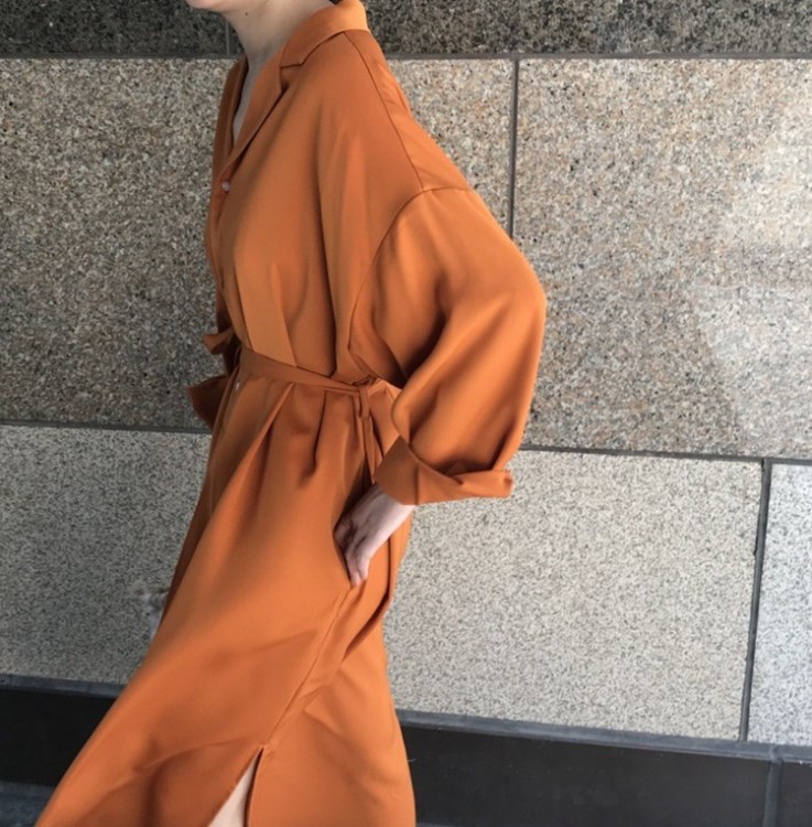 冷淡風(fēng)黑色V領(lǐng)系帶寬松顯瘦長款襯衫裙秋2018女裝新款長袖連衣裙