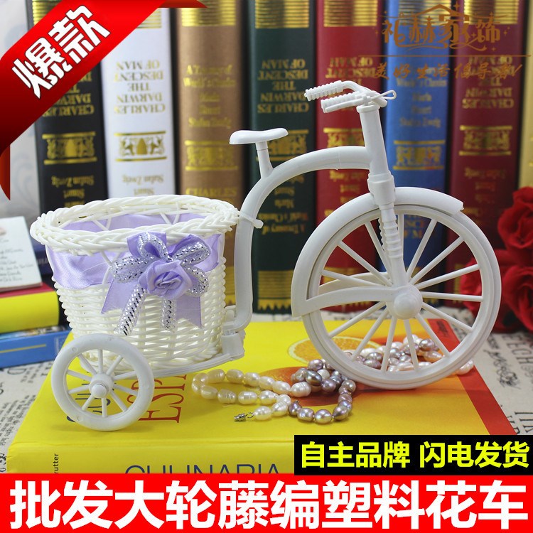 大輪藤編塑料花車批發 裝花花器容器 插花花盆 裝飾藤制小車 白藤