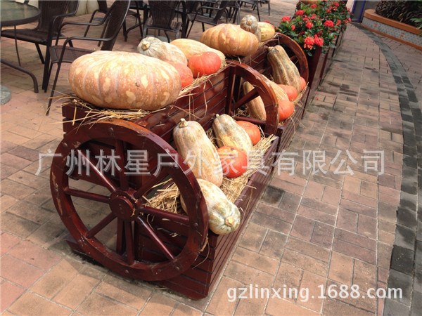 長隆景區花車 南瓜車帶輪花箱 防腐木戶外花箱3049