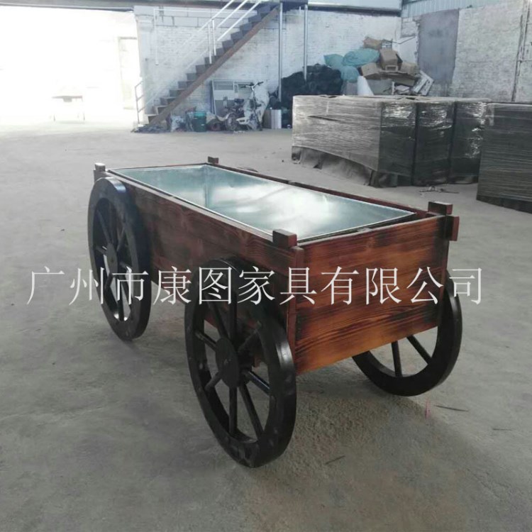 休閑廣場花車 市場街道移動花車 園林綠化木質花車花箱