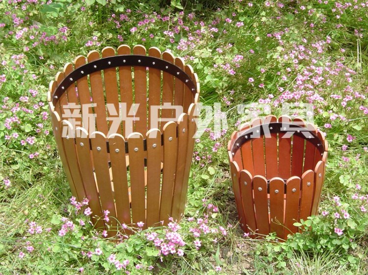 家庭園藝防腐木圓柱桶形花箱 戶外碳化木花箱 規格可定制