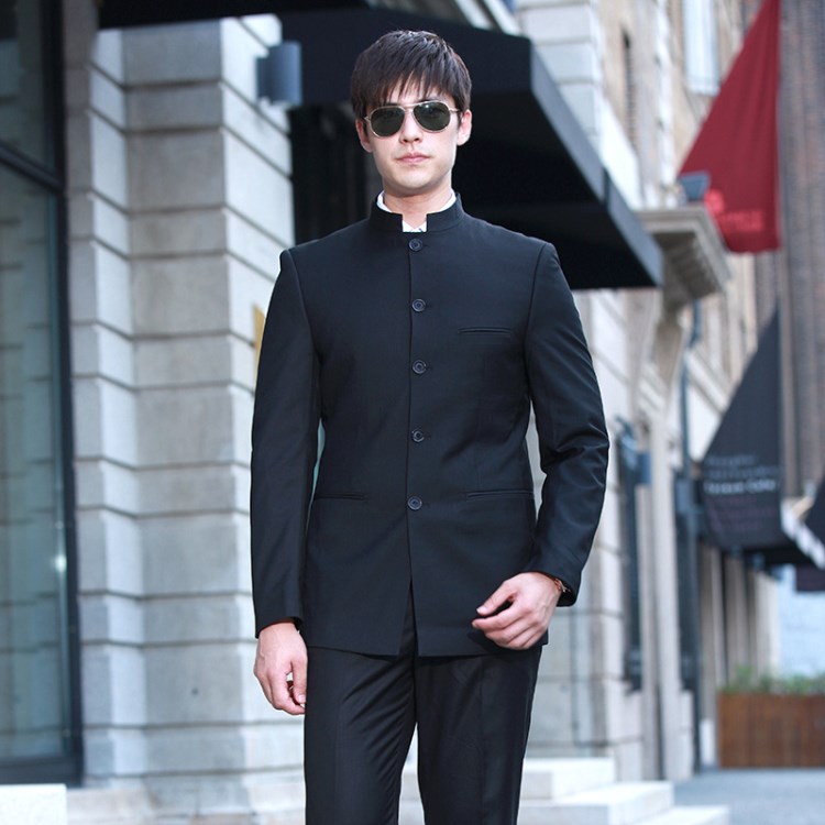 时尚中山装 中式休闲修身西装男装 男士立领中山装套装 厂家批发