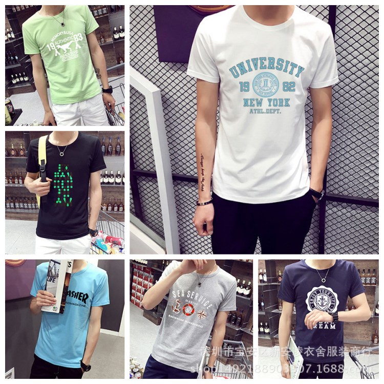 2018春夏新款男裝韓版t恤 男士服裝地?cái)傌浽?批發(fā)T恤打底衫批發(fā)網(wǎng)