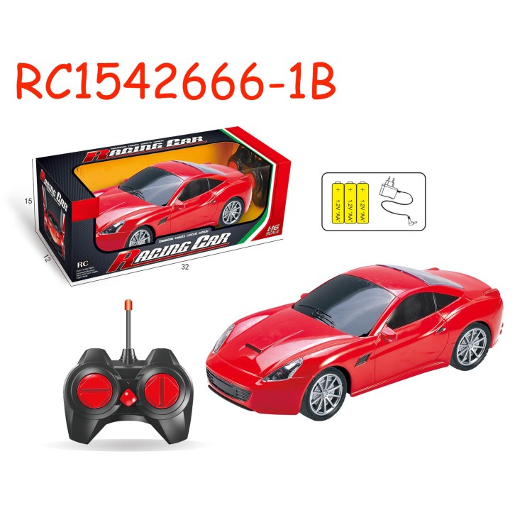 兒童遙控玩具帶燈光 1:16仿真遙控車帶前車燈 紅色仿真遙控跑車