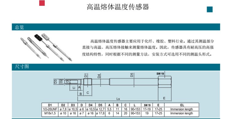 高溫熔體溫度傳感器