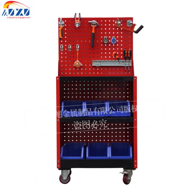 厂家供应物料整理架零件柜移动工具车 方孔挂板手推工具车定制