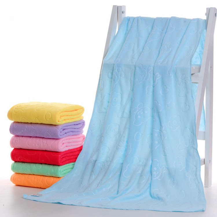 超細纖維壓花小熊浴巾 成人兒童吸水浴巾70*140廠家批發(fā)沙灘巾